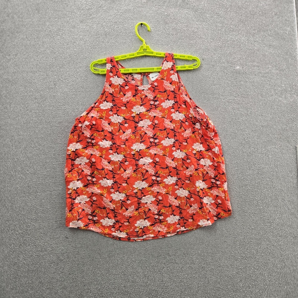 Old Navy Women Tank Top XL‎ Red Floral Button Scoop Neck Back Coastal Beachy